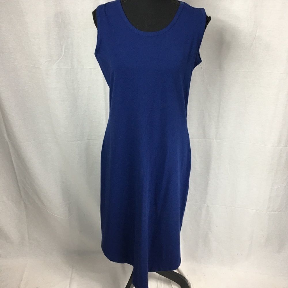 D & Co.  Royal blue short sleeved XSP dress long length scoop neck v cutout